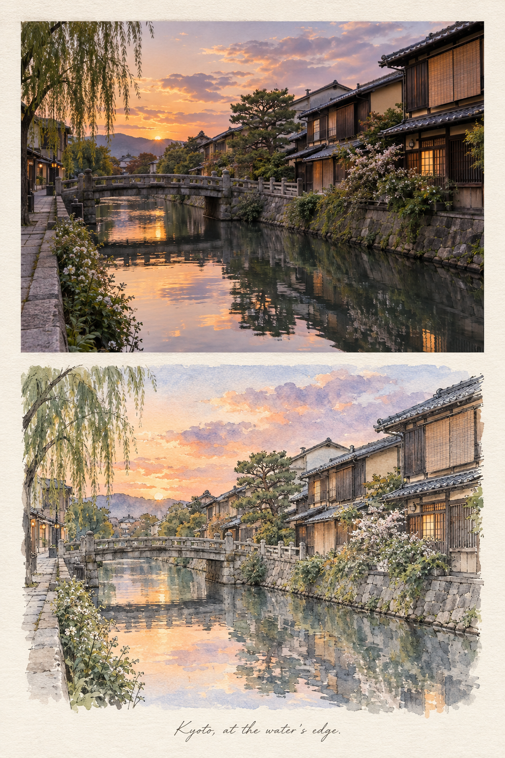双段式城市旅行手账水彩页模板