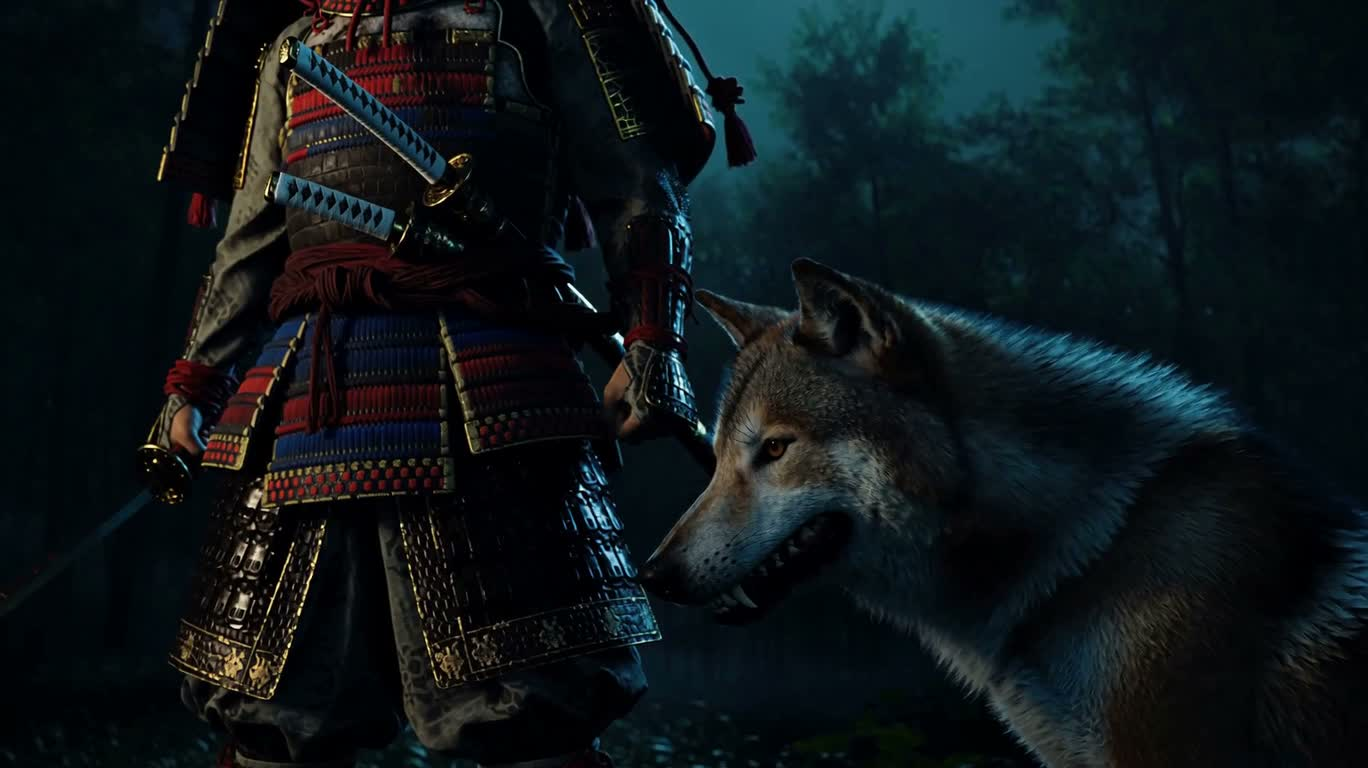Samurai and Wolf in the Blue Moon Forest