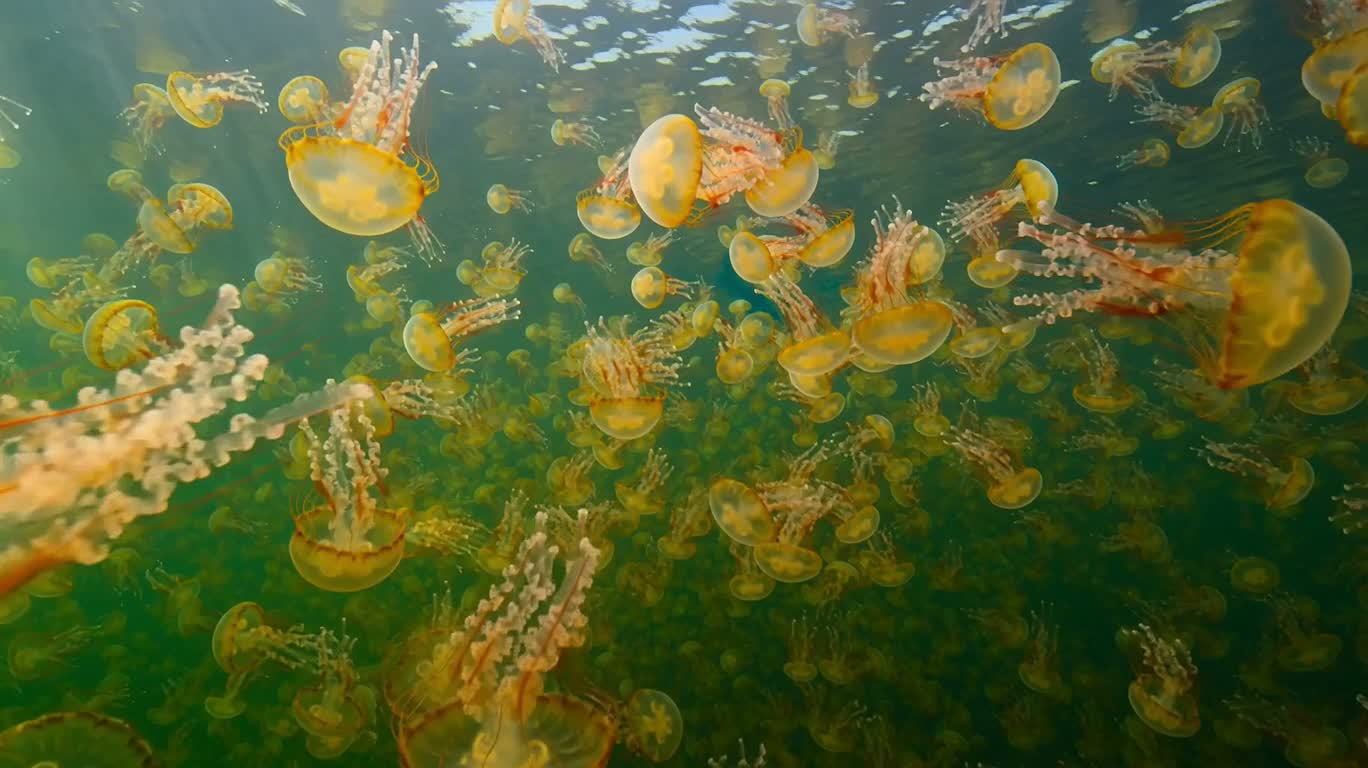 Jellyfish Swarm in Amber Waters