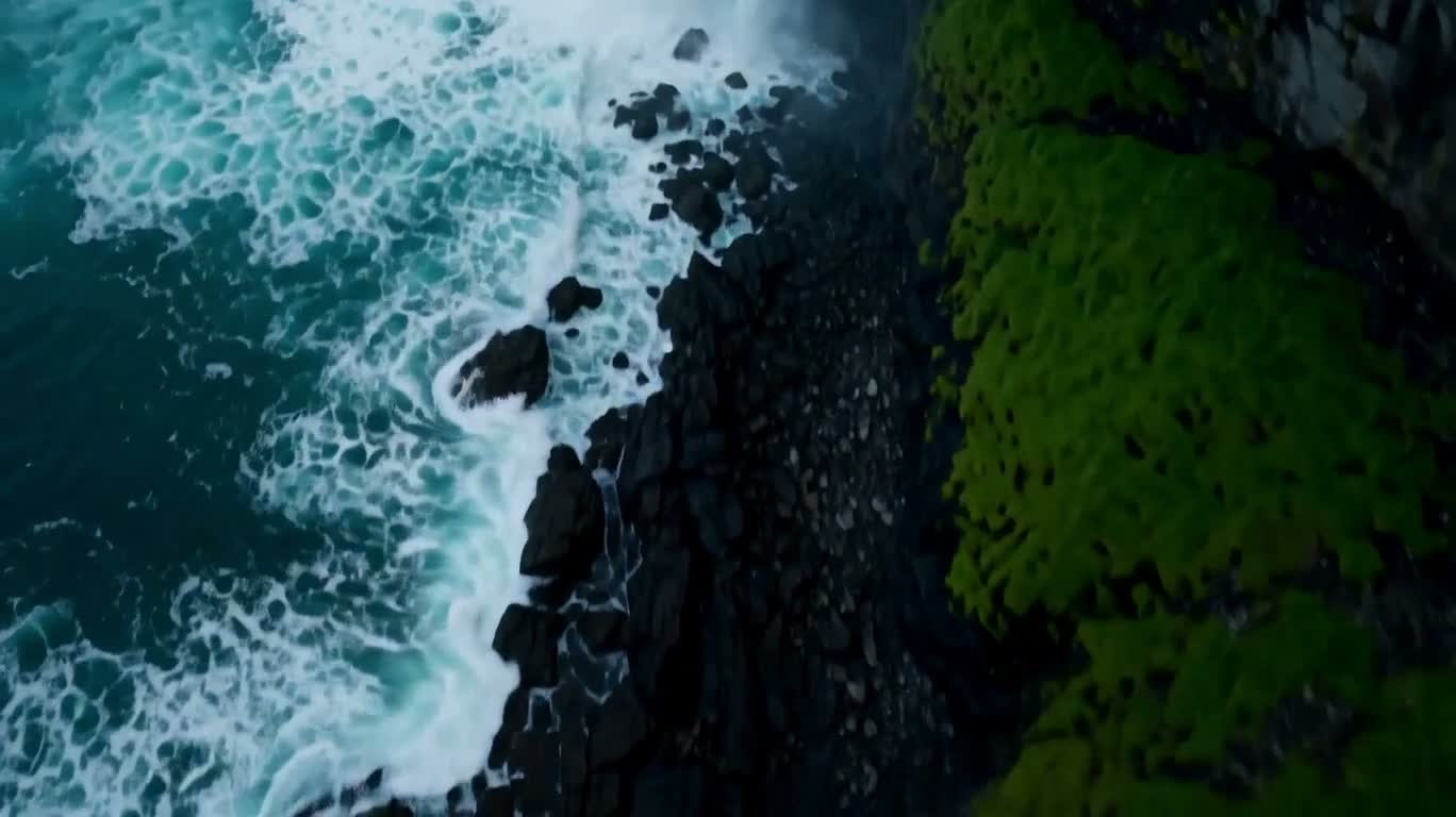 La guerrière devant la côte d'émeraude et la cascade