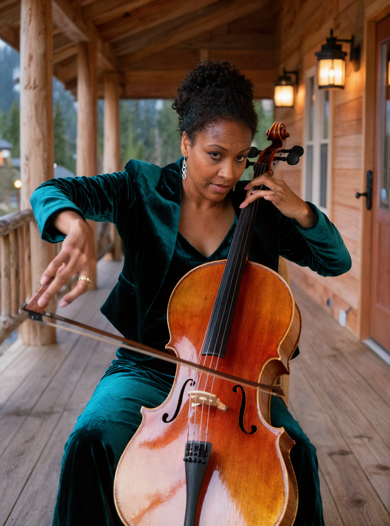 Violoncelliste métisse adulte · Fortissimo au violoncelle · Compression téléphoto