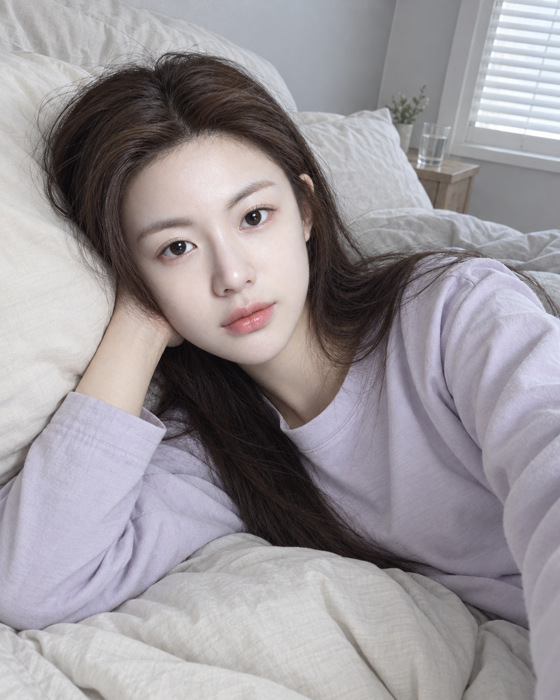 晨光卧室成年女性居家自拍模板
