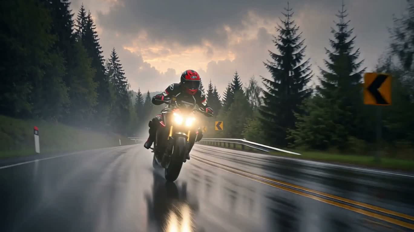 Balade à vélo sur une route forestière sous la pluie