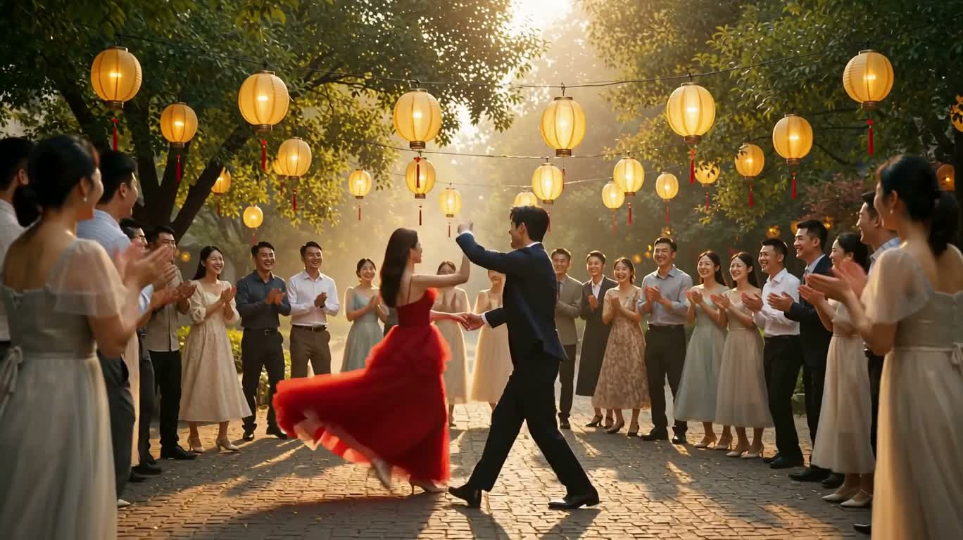 Danse romantique sous les ombres des lanternes