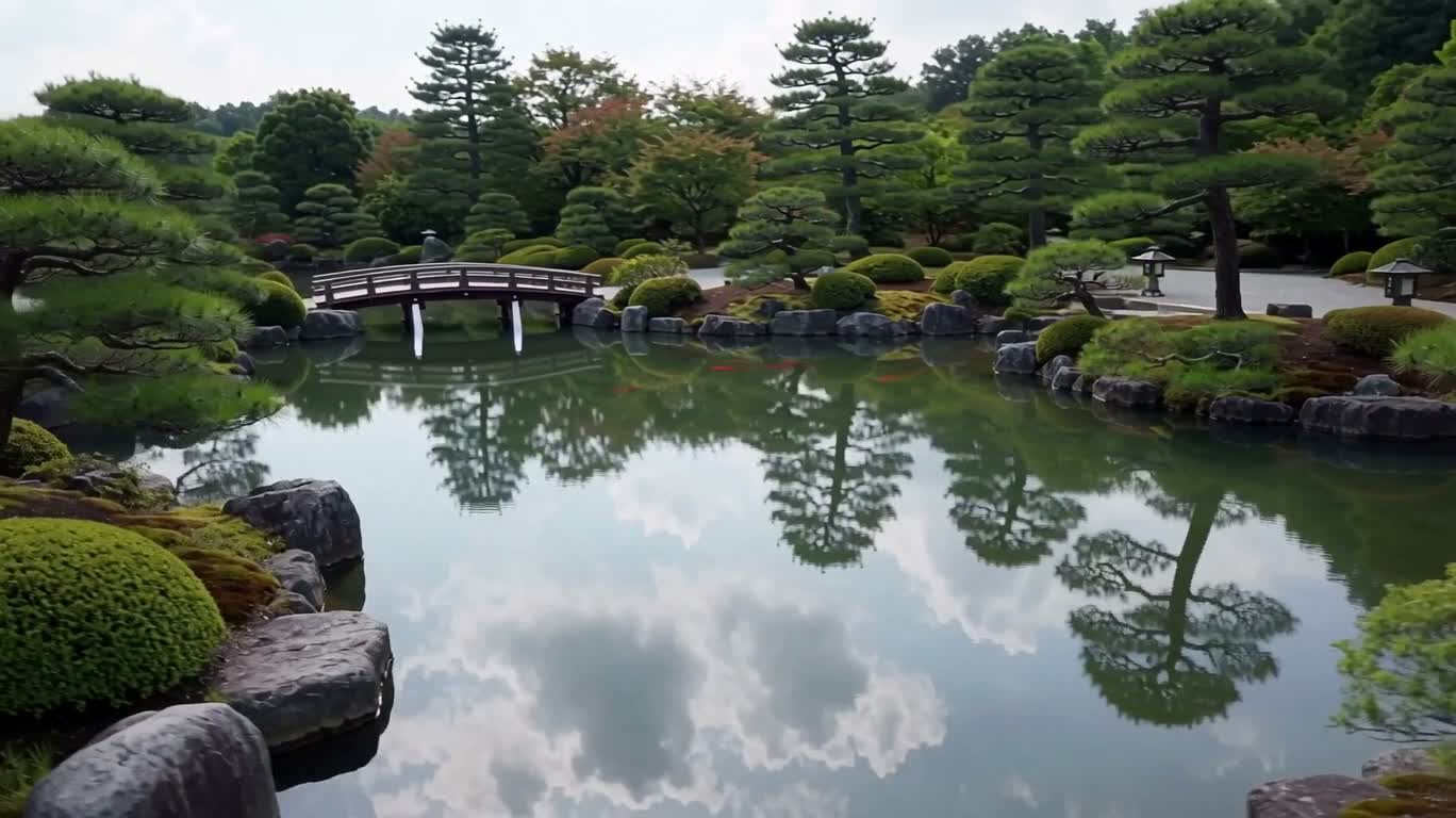 静寂な日本庭園の池