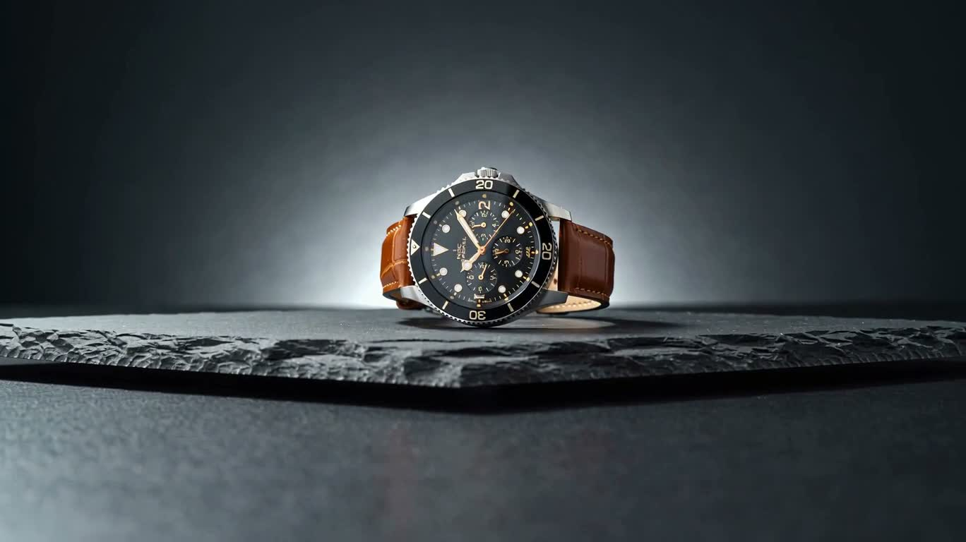 Gros plan d'une montre en studio minimaliste