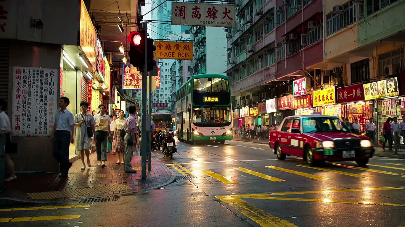 Rencontre fortuite dans les rues de Hong Kong sous les néons après la pluie
