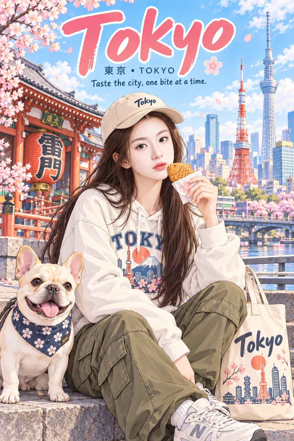 马卡龙色系动漫风城市旅行海报插画 — AI image creation