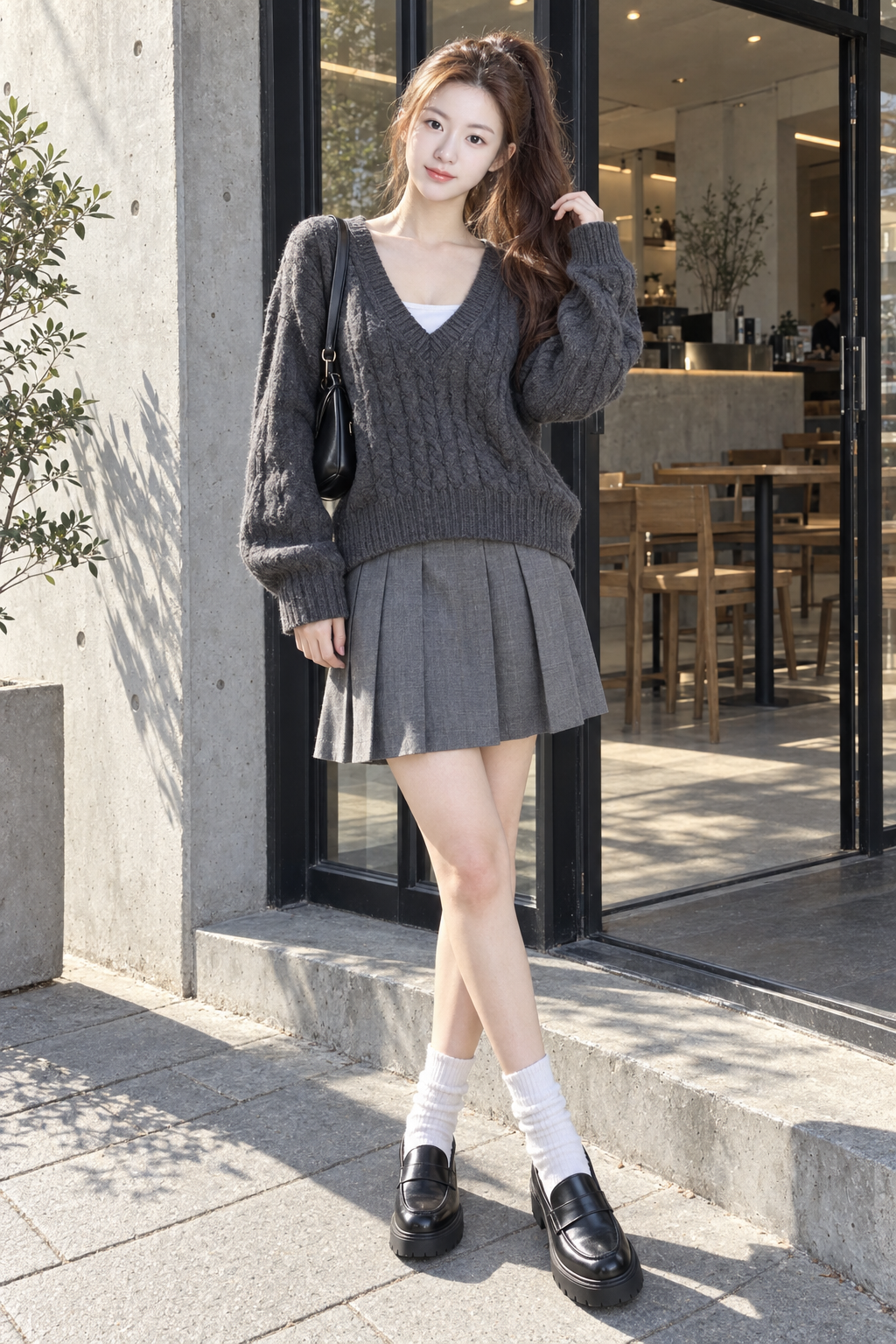 成年女性日系咖啡馆外街拍模板