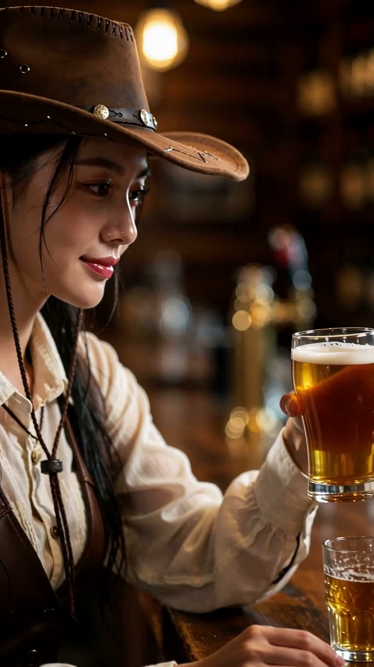 Cowgirl adulte dans un bar — AI video creation