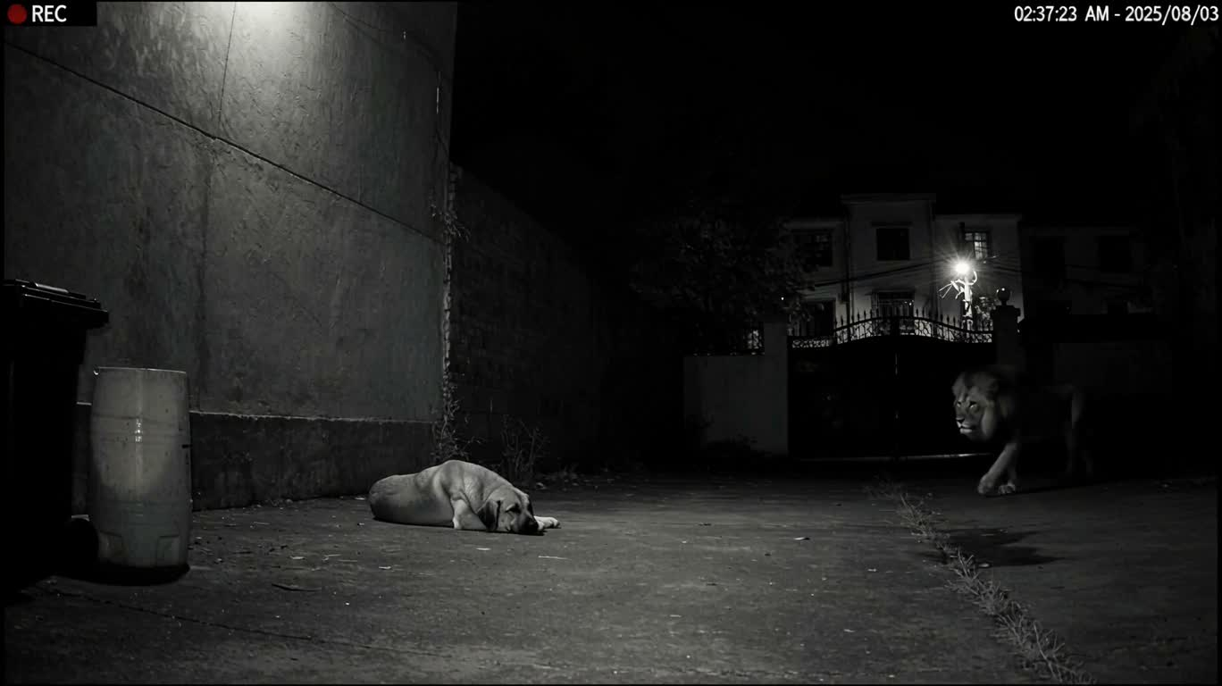 夜视监控下的狮犬奇遇