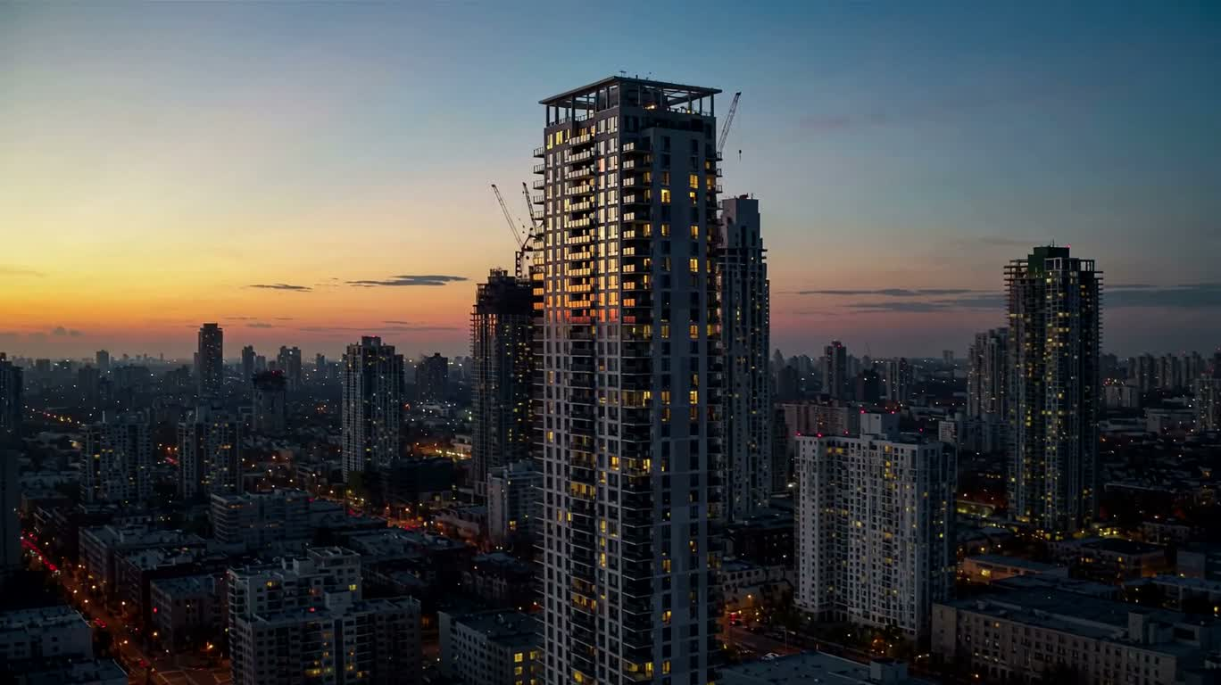 Городские небоскрёбы в сумерках