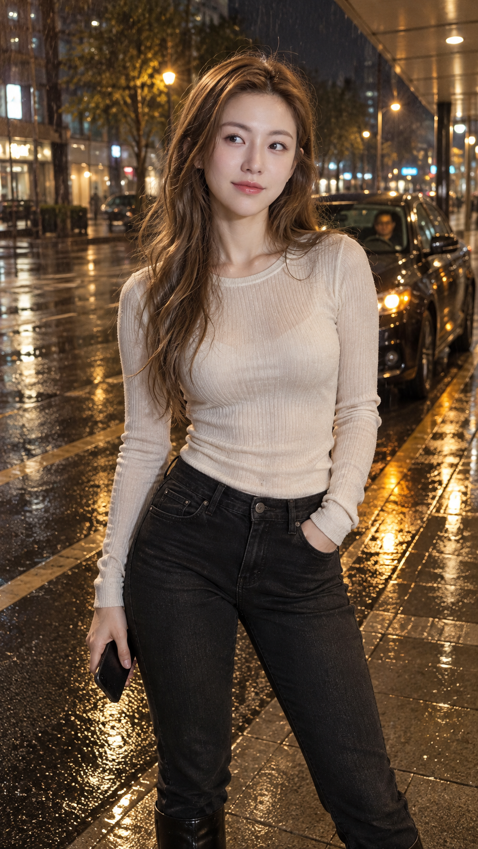 雨夜出租车站成年女性街拍