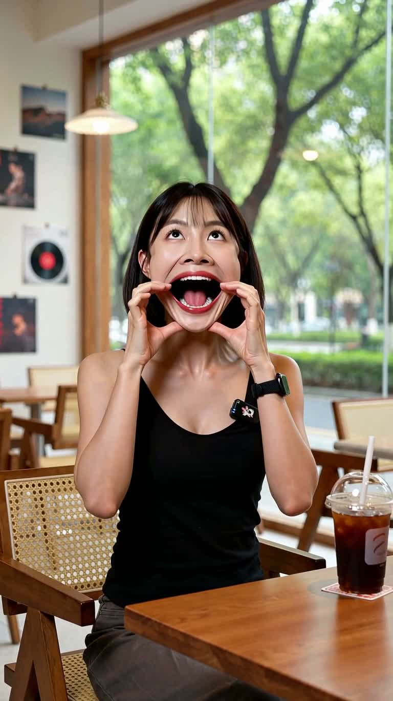 咖啡馆里的真人卡通变脸秀