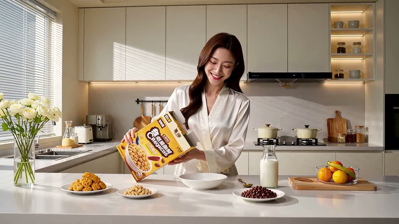 햇살 꿀 그래놀라 아침 광고 — AI video creation