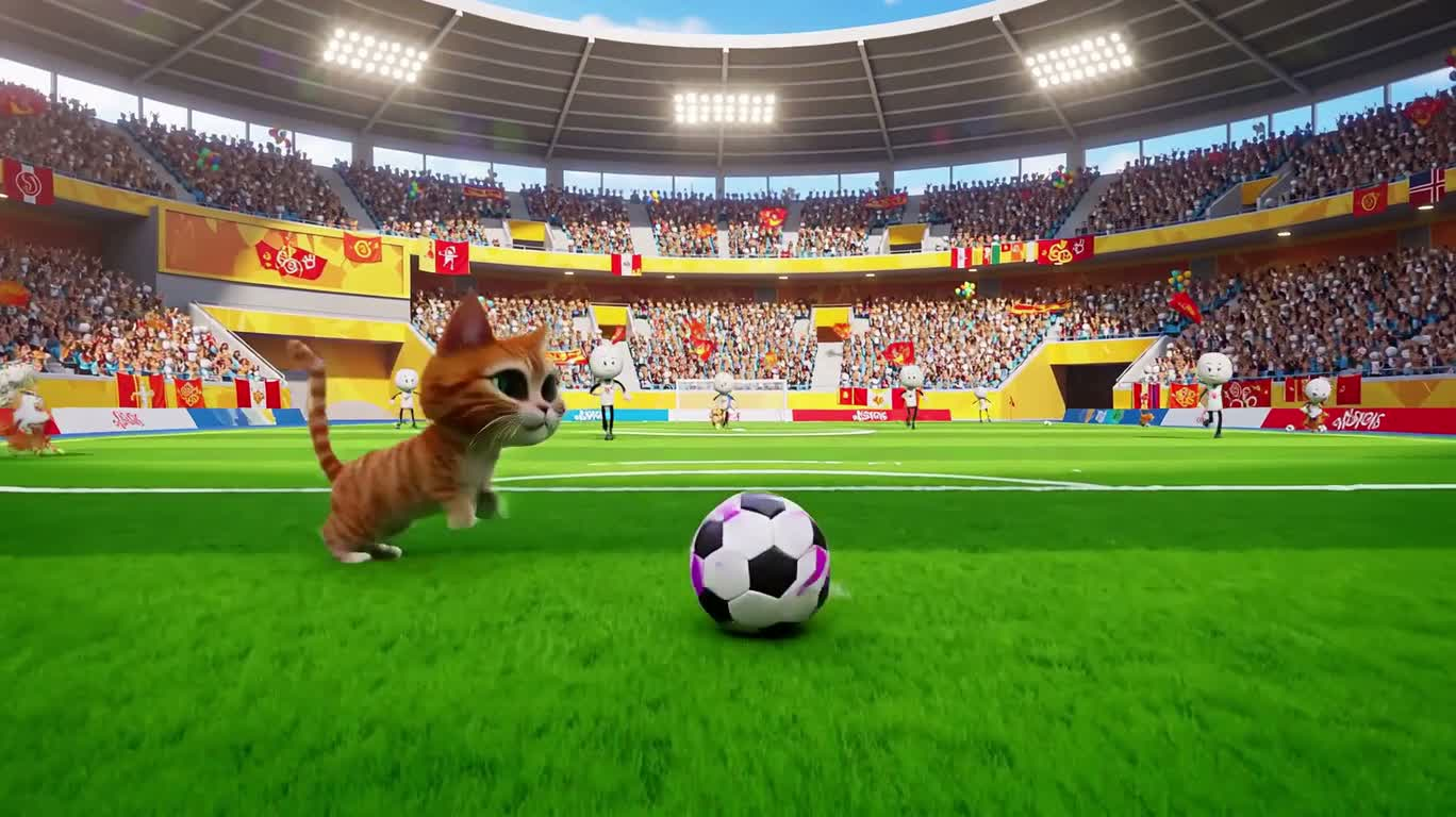 Le carnaval de football du chat et du bonhomme allumette — AI video creation