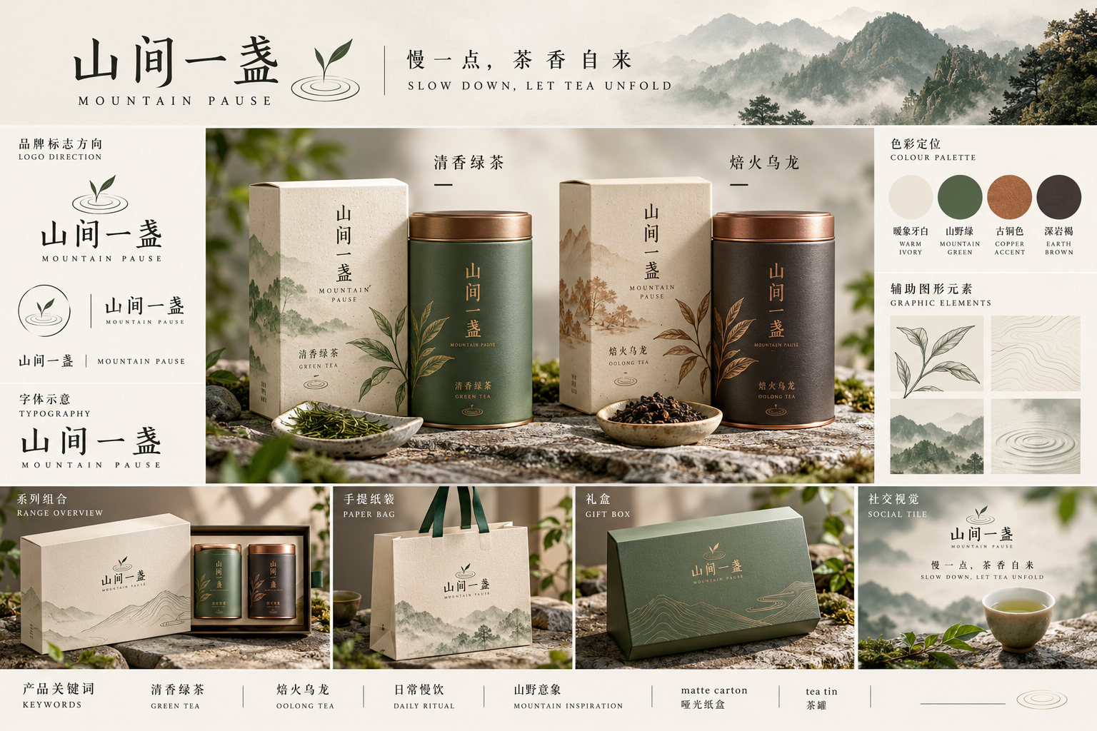 山间一盏茶品牌概念提案板
