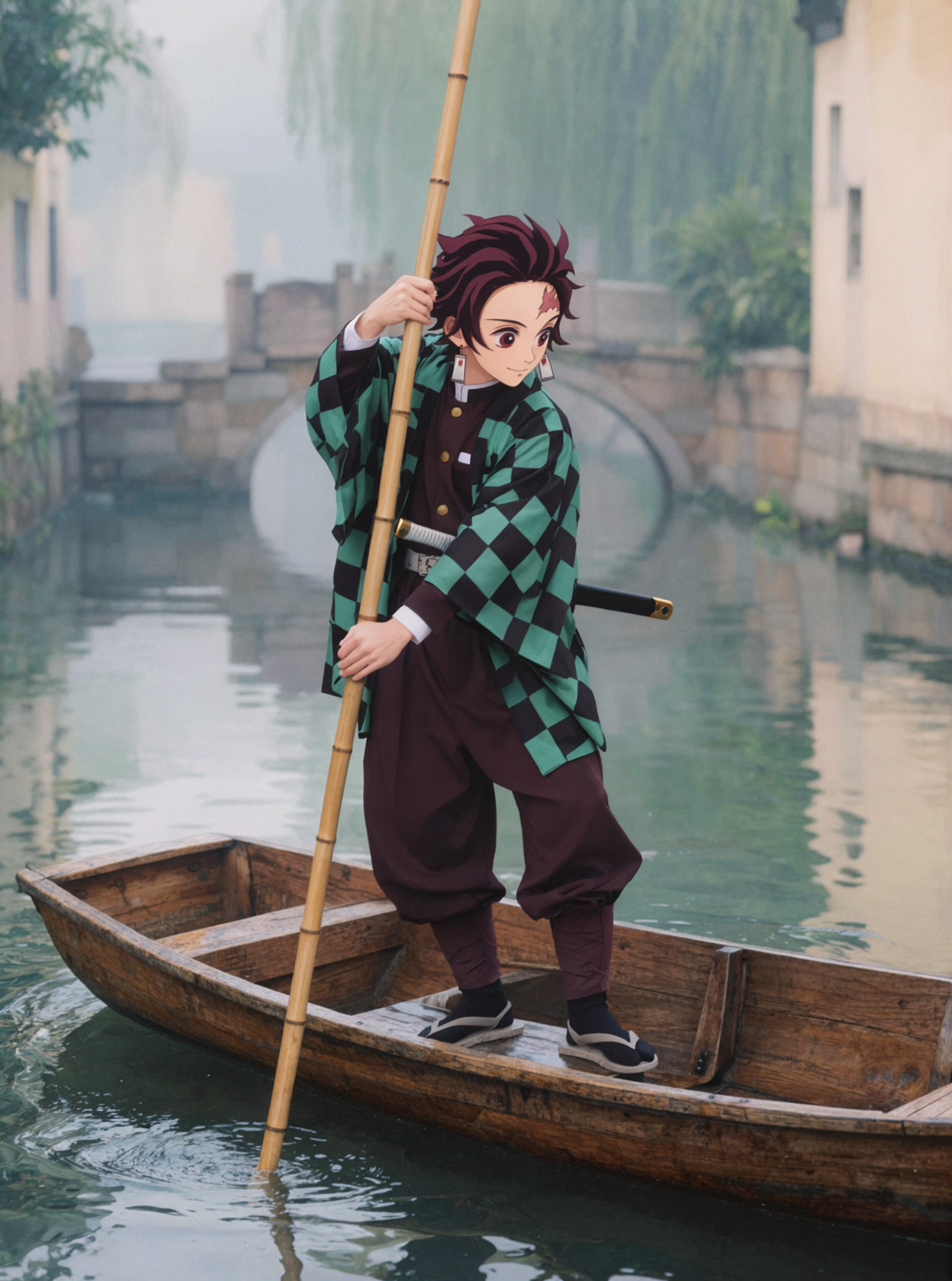 Tanjiro Kamado : un matin porté par une perche de bambou — AI image creation