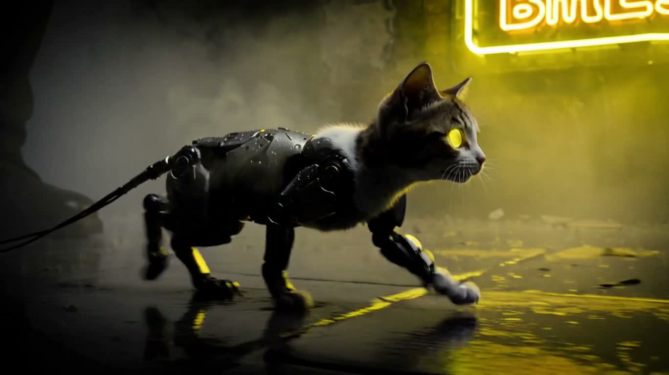 霧の路地のサイバー子猫 — AI video creation
