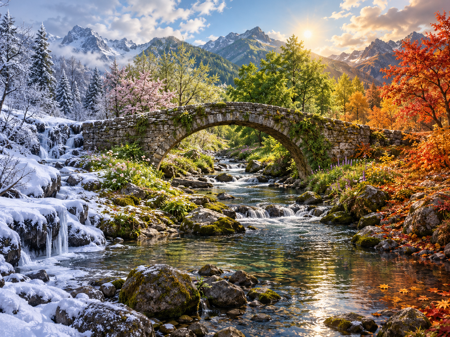 連続画面の四季の山溪