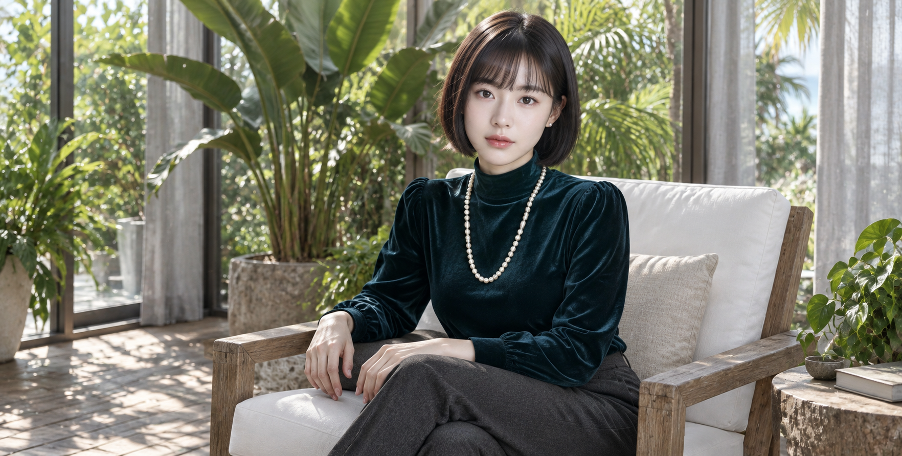 热带阳光房成年女性丝绒时尚人像模板