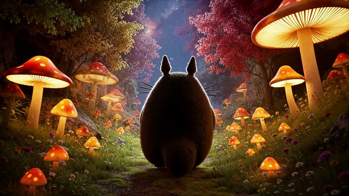 奇幻蘑菇梦境中的龙猫