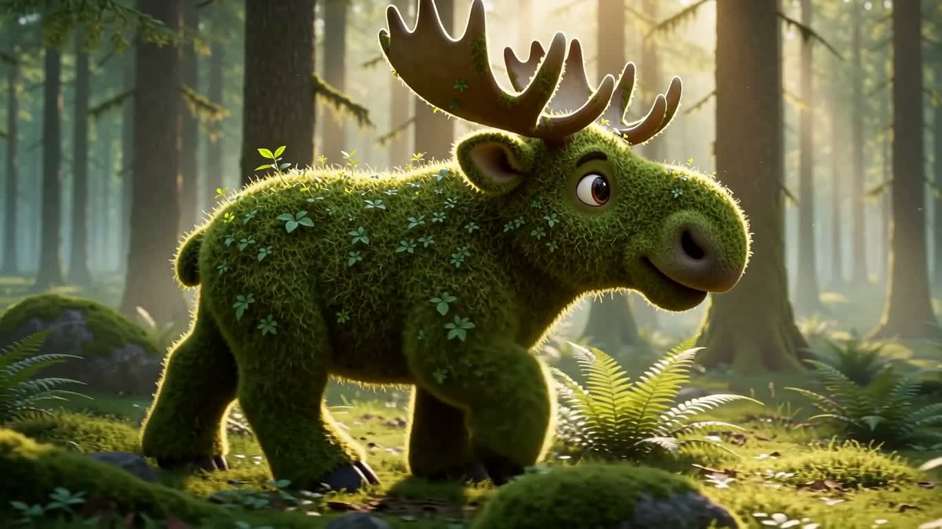 Утренняя прогулка мшистого лося по лесу