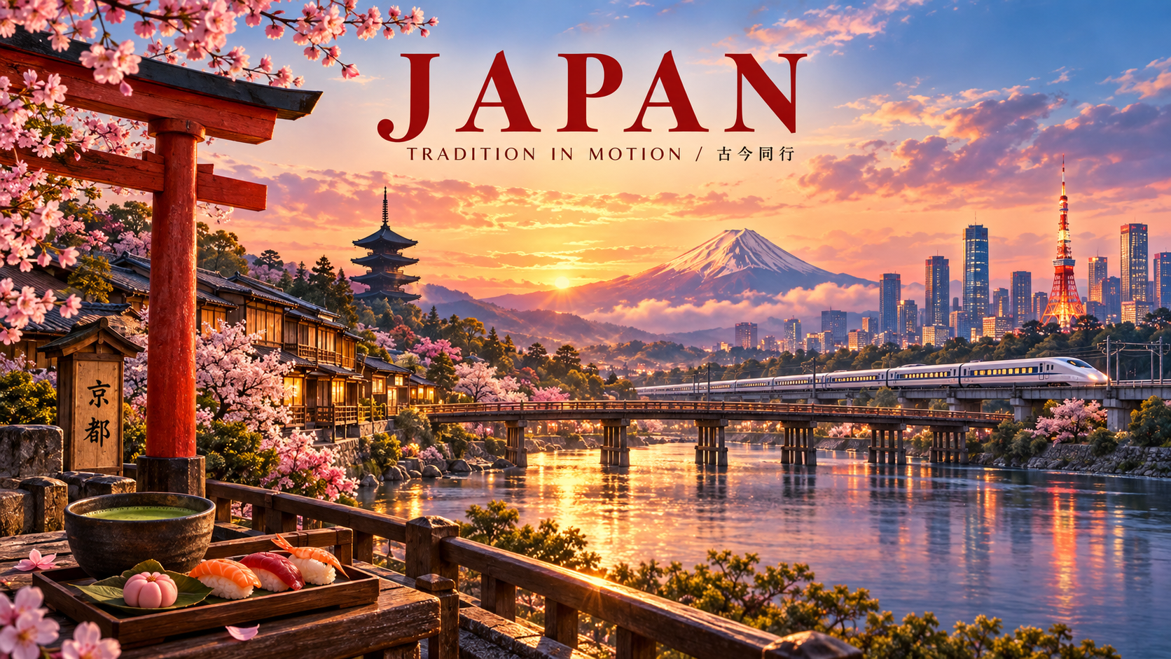 京都至东京黄金时刻日本全景旅行海报