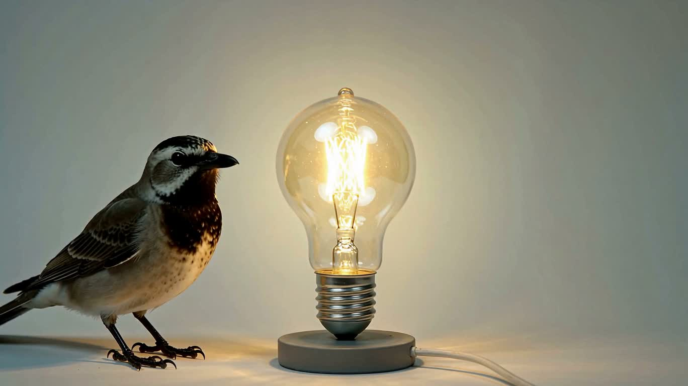 Petit oiseau contournant une ampoule — AI video creation