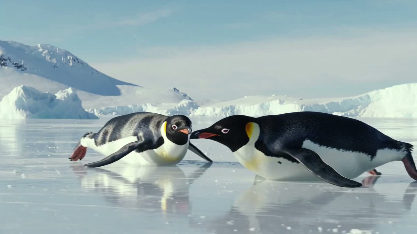 Penguins Gliding Across the Ice
