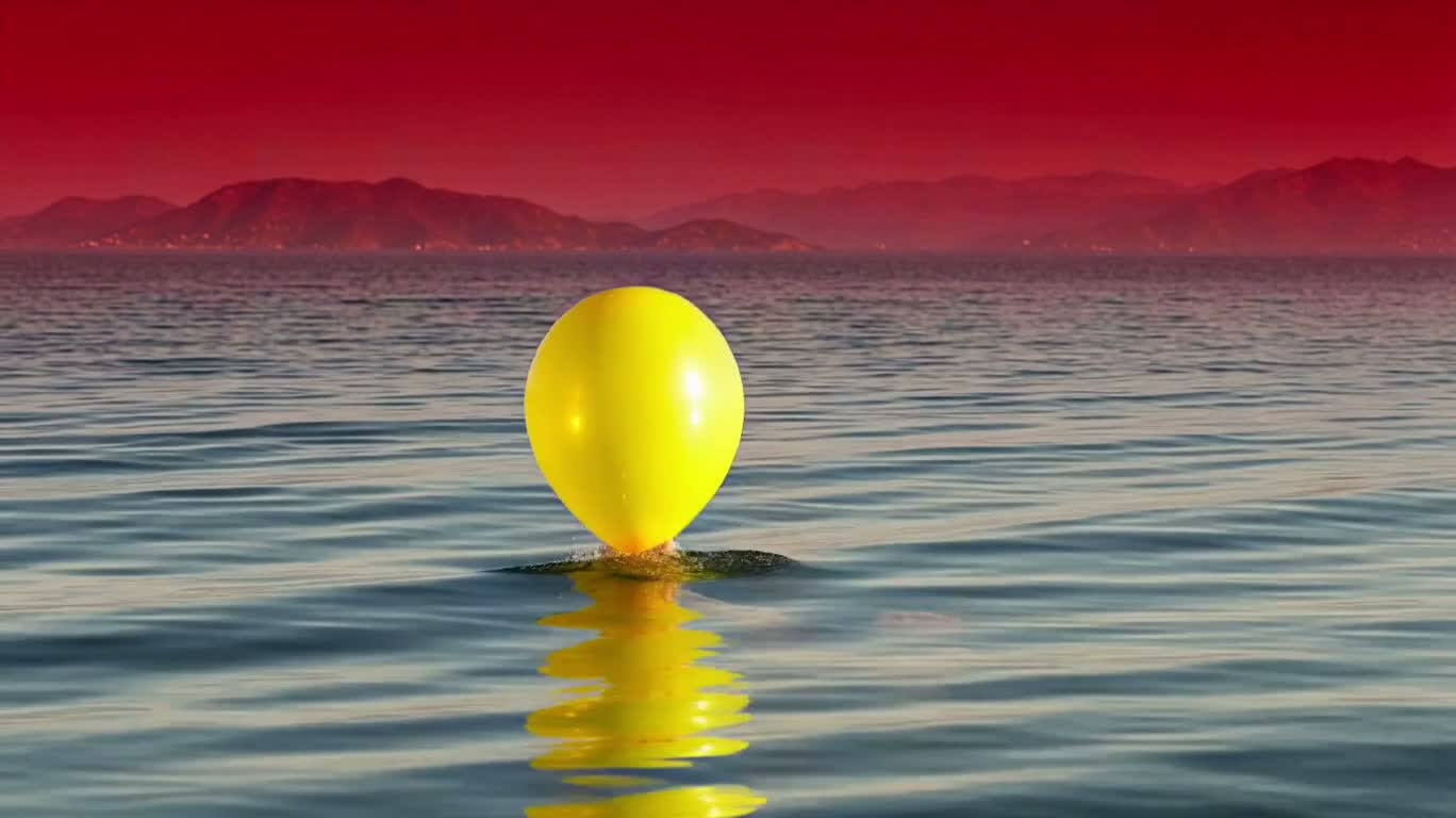 赤い海に浮かぶ黄色い風船の手