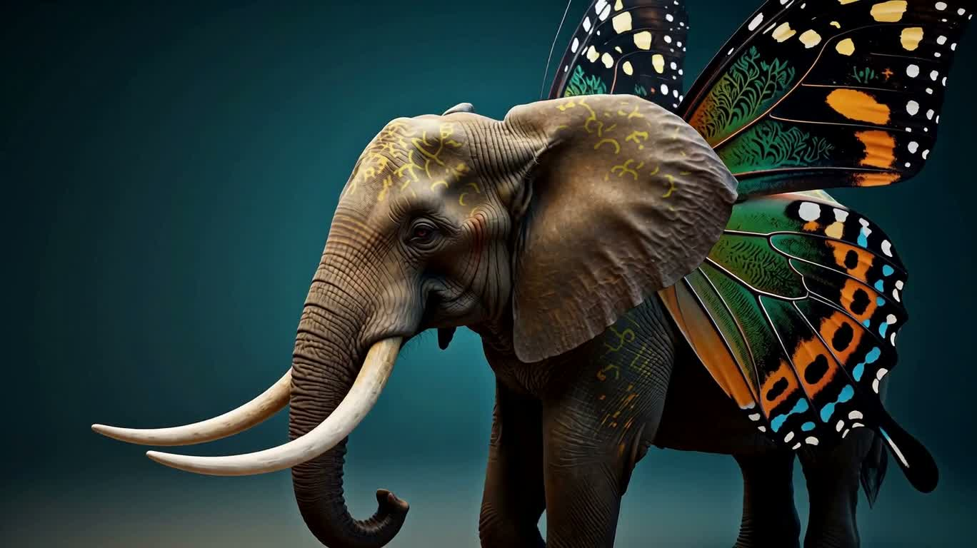 Bête éléphant-papillon dans un dégradé chaud-froid — AI video creation