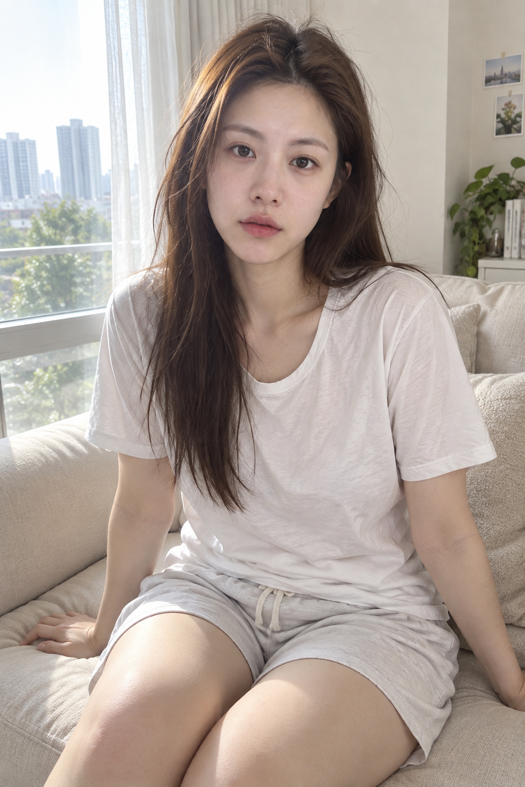 居家沙发成年女性随性手机抓拍