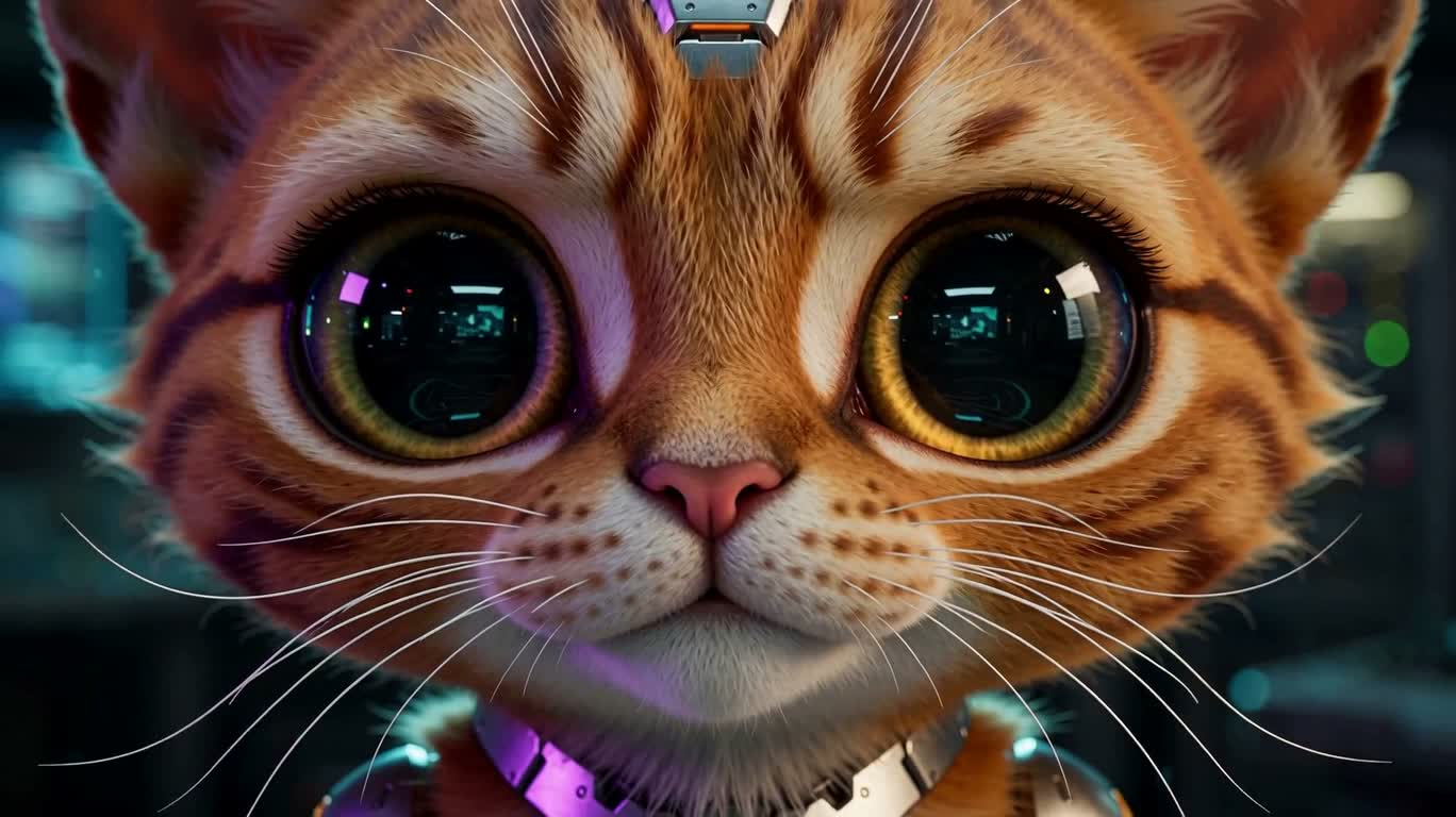 Неоновый звёздный механический кот