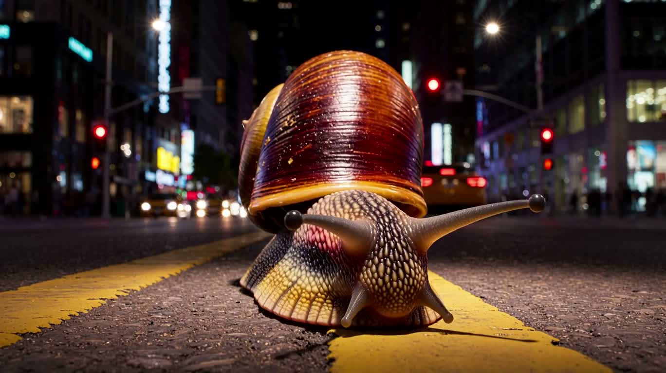 Smiling Snail at the Neon Crossroads