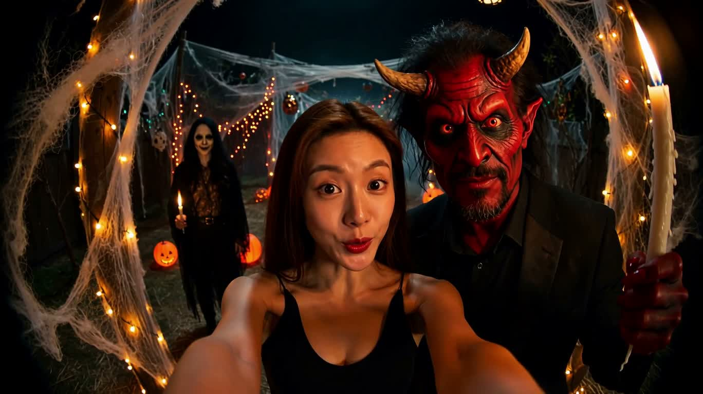 ハロウィンの悪魔の自撮り — AI video creation