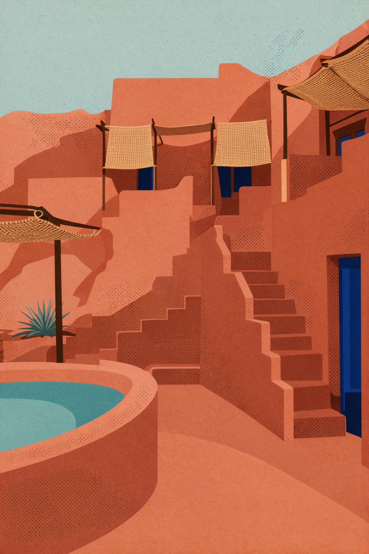 Red Rock Stair Hotel · Screen-Print Poster — AI image creation
