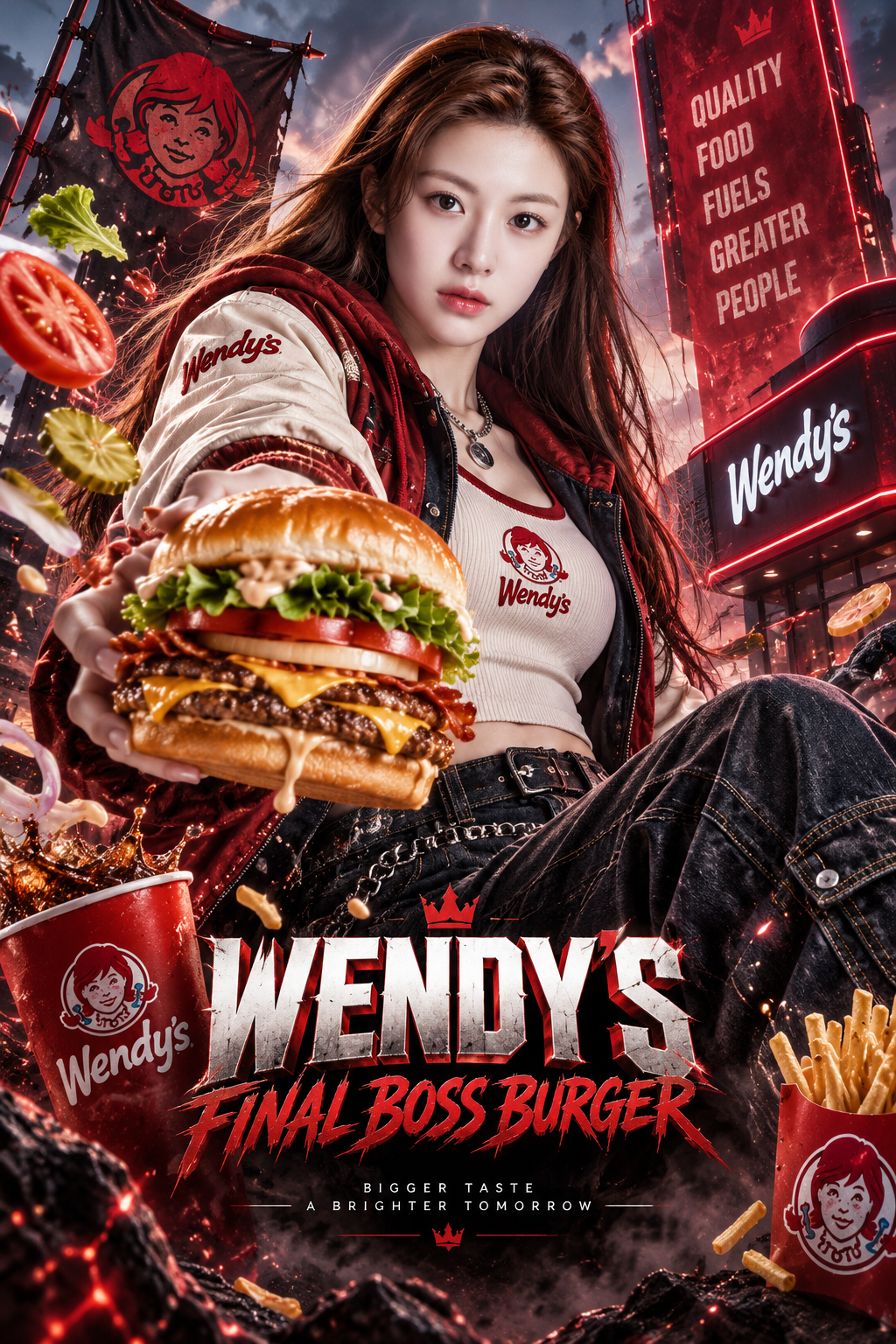 Wendy's Fast Food Game-Style Ad Poster — AI image creation