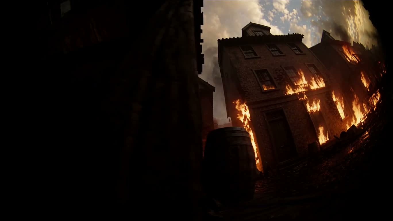 Ville dystopique en flammes — AI video creation