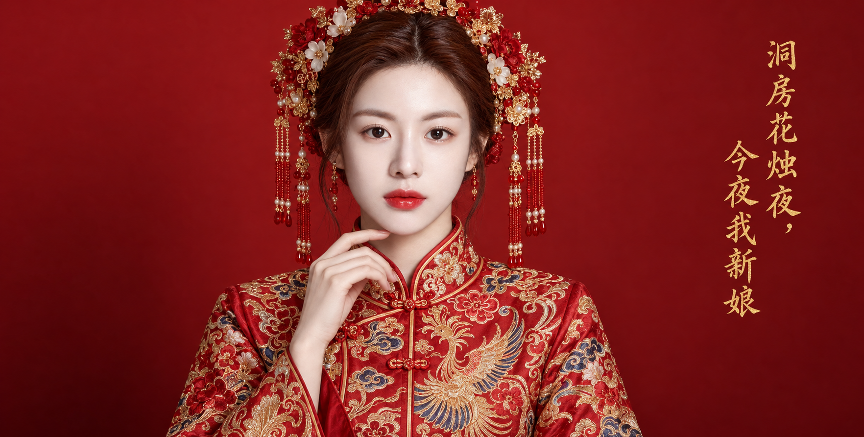 Red-background Chinese bridal portrait