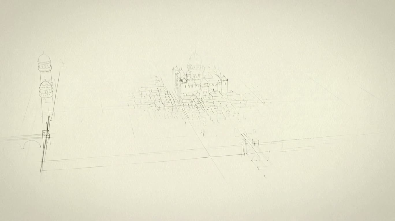 Paysage urbain fantastique à l'aquarelle — AI video creation