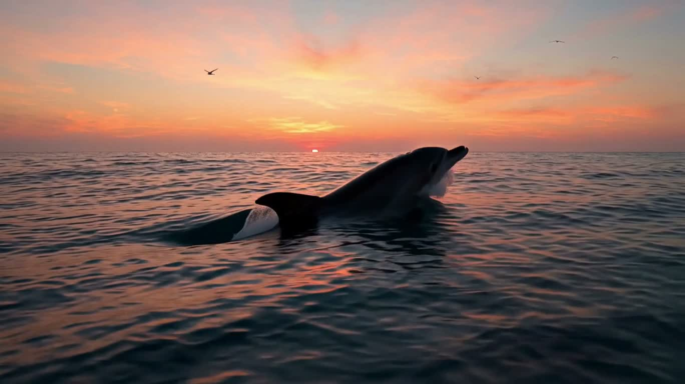 Dolphins Leaping in the Sunset Sea