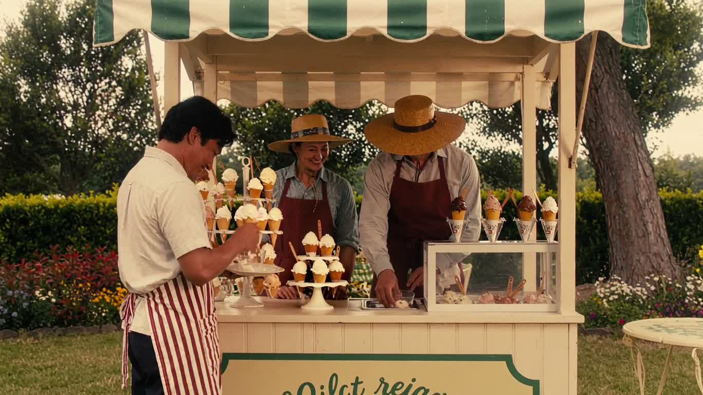 Partage devant le stand de glaces — AI video creation