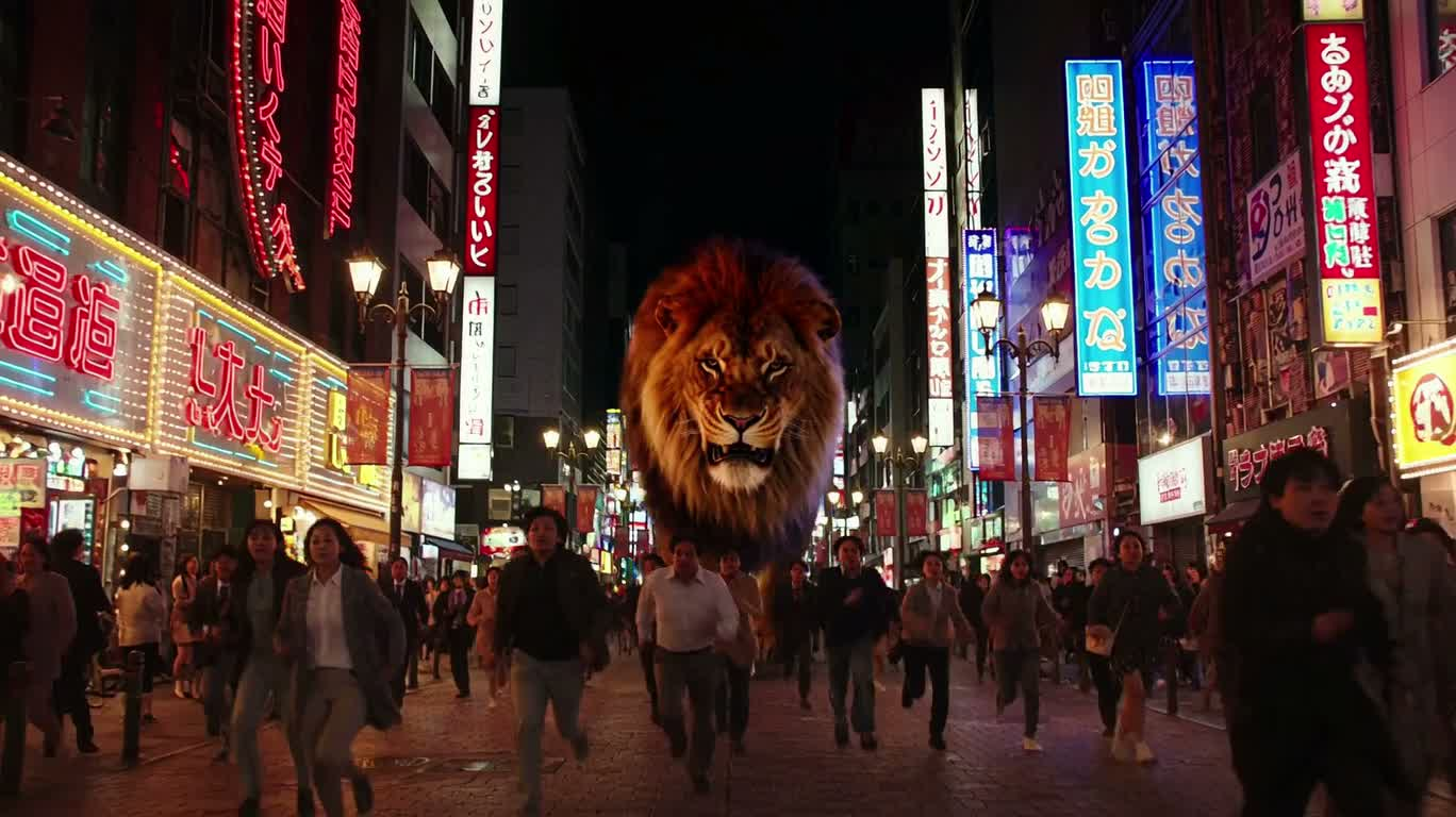 거대 사자의 도시 야습 — AI video creation