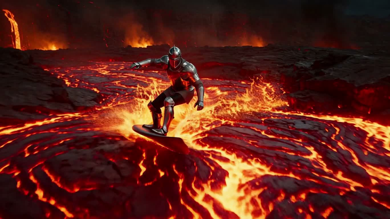 Surfeur en armure sur la lave