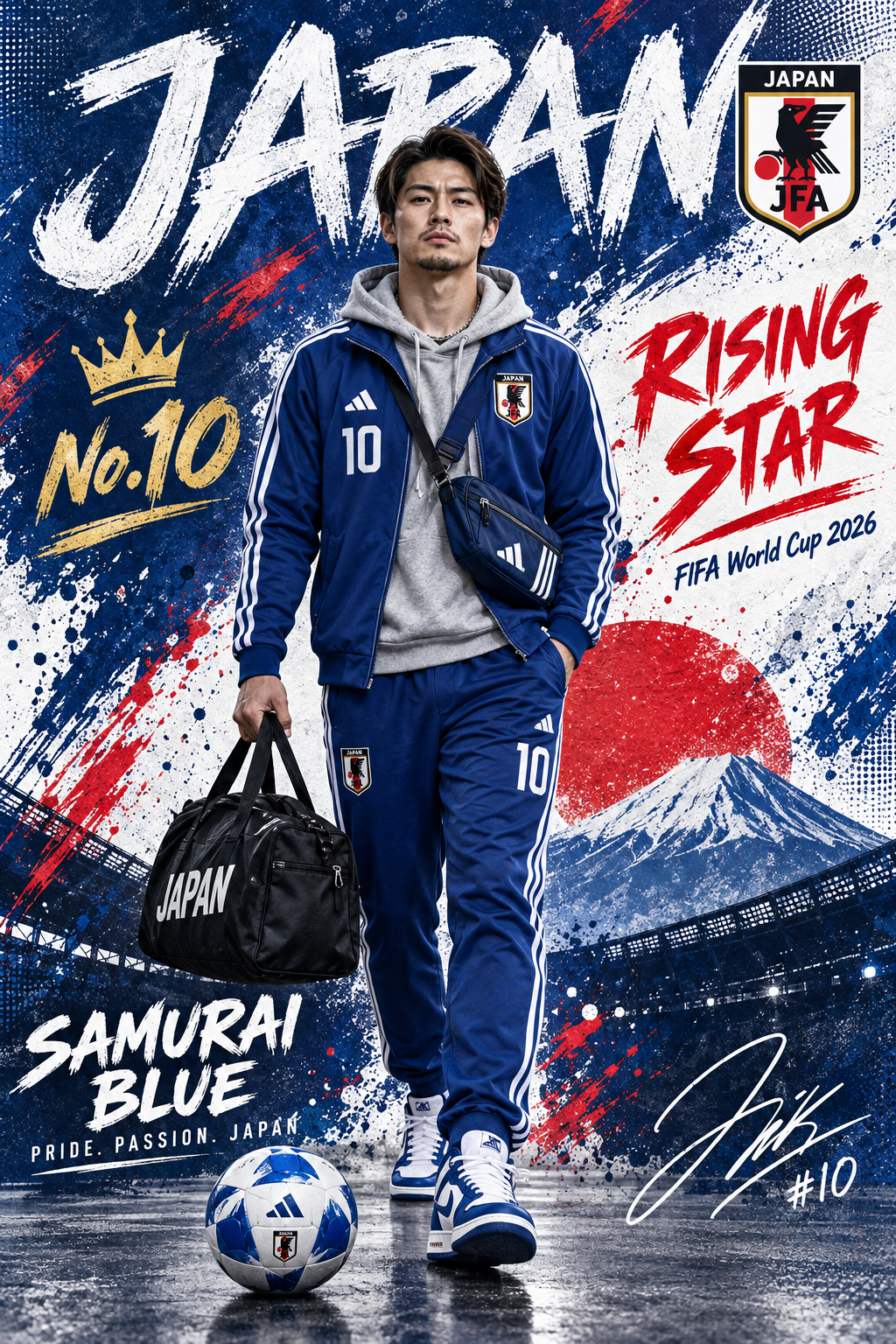 日本代表2026 熱血サッカースポーツポスター