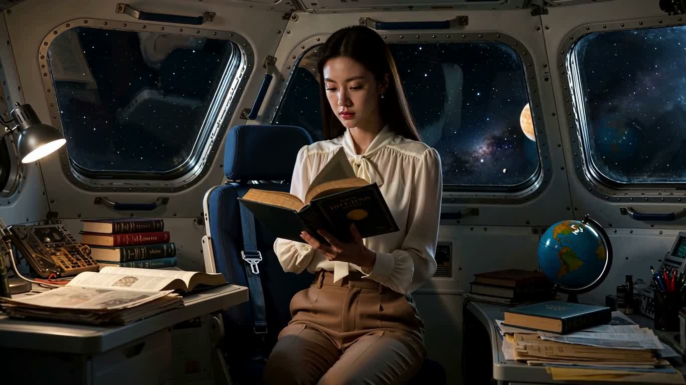 星窗观星的女宇航员