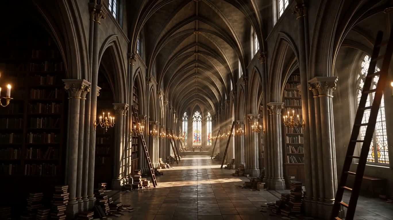 Bibliothèque classique aux hautes fenêtres éternelles