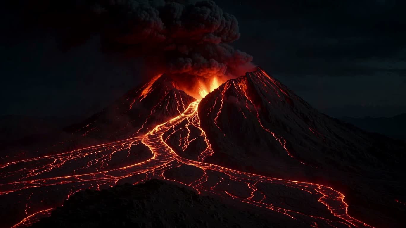 Volcanic Eruption at Night