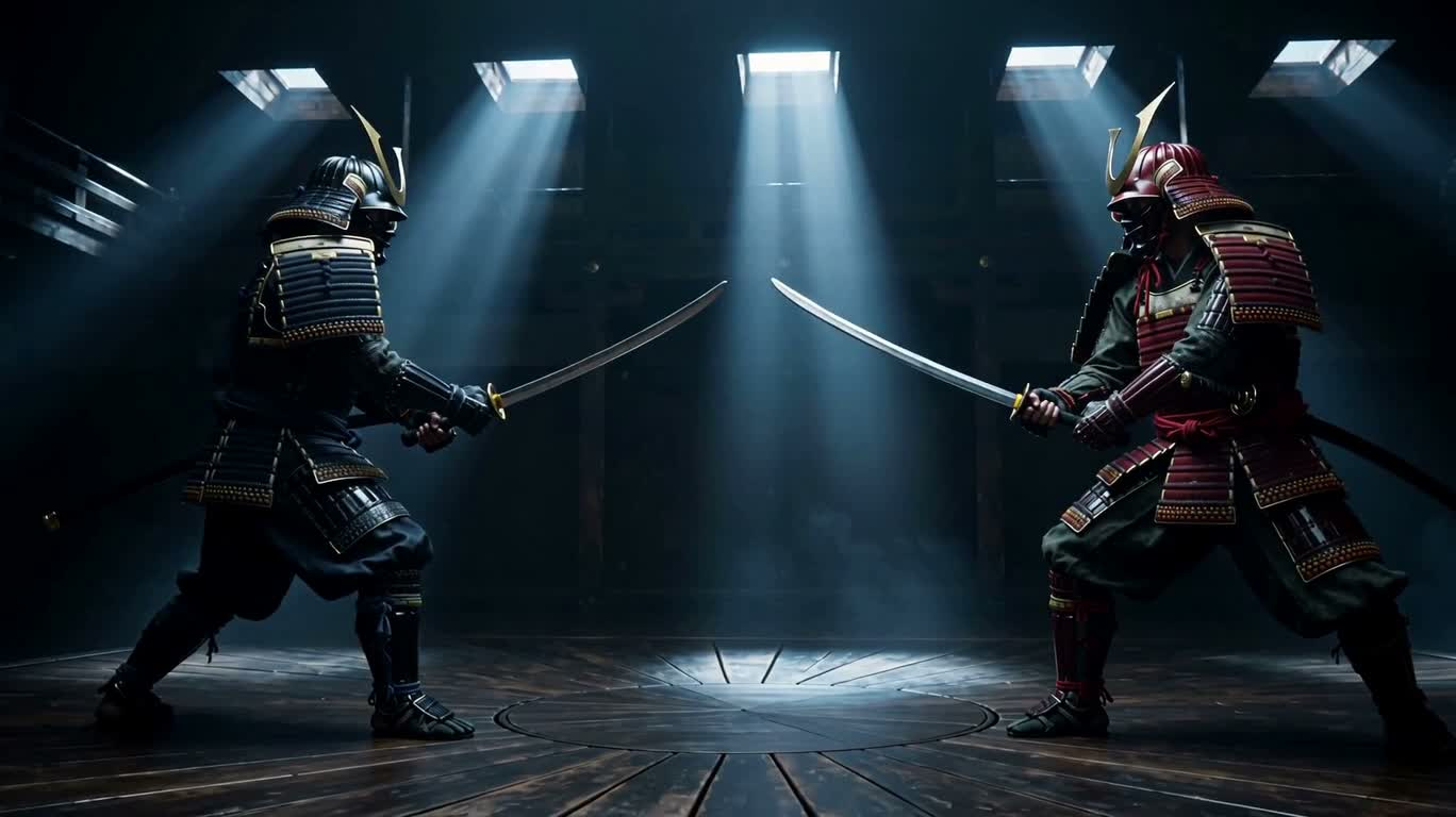 Duel de samouraïs dans la cage fantôme tournoyante
